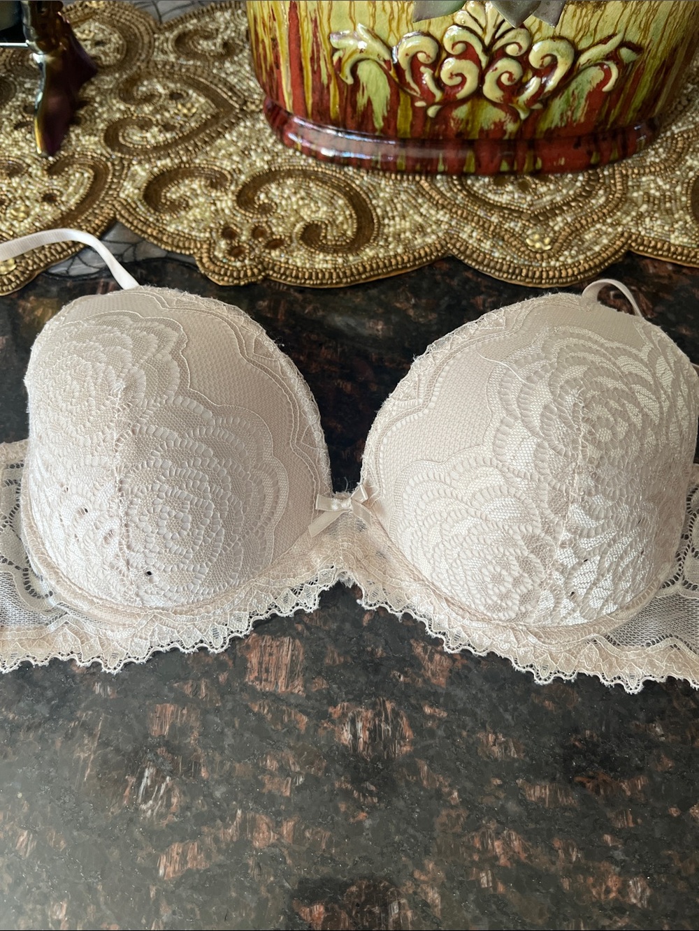 Lace Push-Up Bra in Light Beige - Women Intimates Size 36C